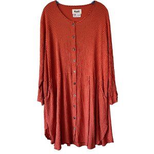 FLAX Red Orange Gingham Shirt Dress